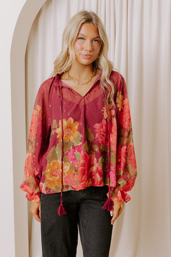 Vineyard Dreams Floral Chiffon Top Image - 4