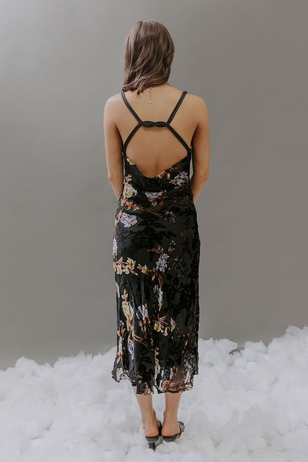Romance In The Air Floral Velvet Burnout Midi Dress Image - 5