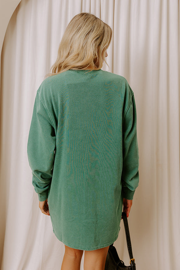 Cozy Cutie Vintage Wash Sweatshirt Mini Dress in Hunter Green Image - 3