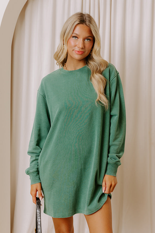 Cozy Cutie Vintage Wash Sweatshirt Mini Dress in Hunter Green Image - 2