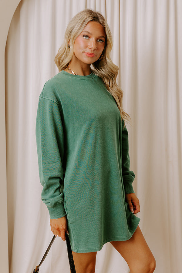 Cozy Cutie Vintage Wash Sweatshirt Mini Dress in Hunter Green Image - 4