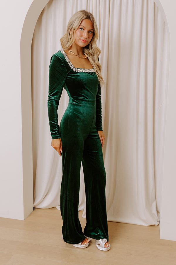 Glamour Rush Jewel Embellished Velvet Jumpsuit in Emerald Image - 5