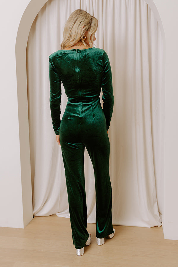 Glamour Rush Jewel Embellished Velvet Jumpsuit in Emerald Image - 4