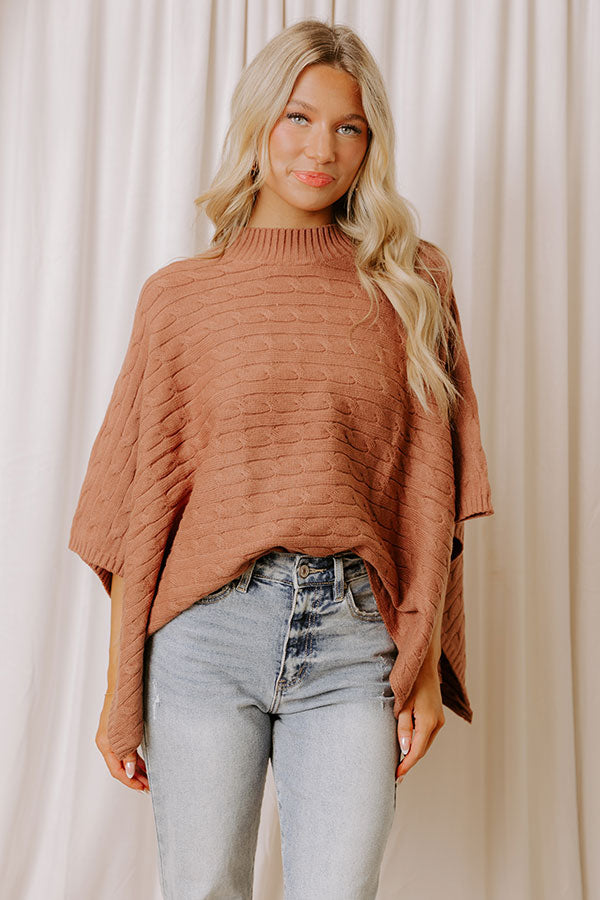 Chic Habits Cable Knit Poncho Top in Mocha Image - 1