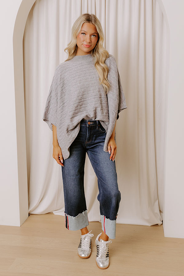 Chic Habits Cable Knit Poncho Top in Grey Image - 2