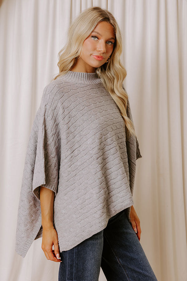 Chic Habits Cable Knit Poncho Top in Grey Image - 4