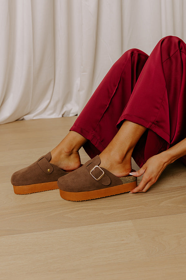 The Payton Faux Suede Platform Clogs in Chocolate Image - 1