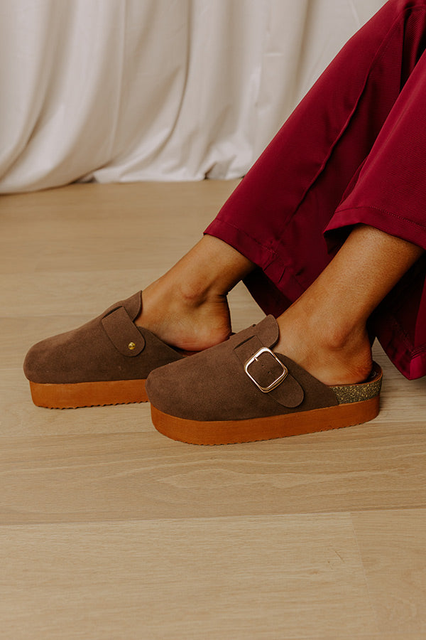 The Payton Faux Suede Platform Clogs in Chocolate Image - 2