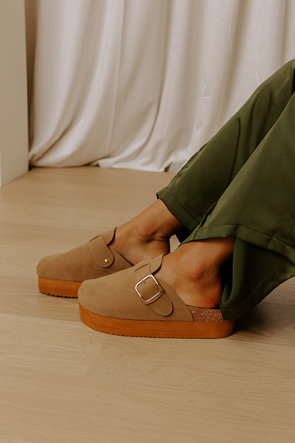 The Payton Faux Suede Platform Clogs in Camel Image - 1