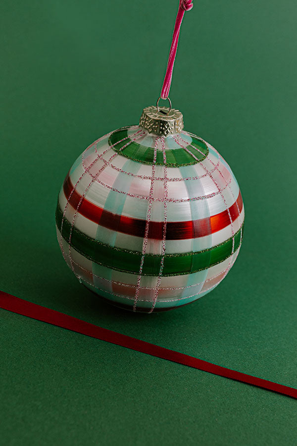 Very Merry Plaid Ball Glass Ornament Image - 1