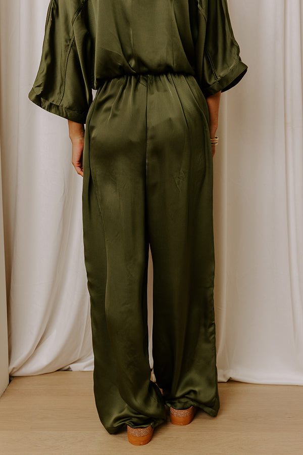 Perfectly Polished High Waist Satin Wide Leg Pants in Olive Image - 4