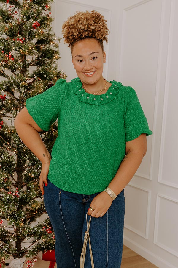 Polished Affair Embellished Tweed Top in Kelly Green Image - 1