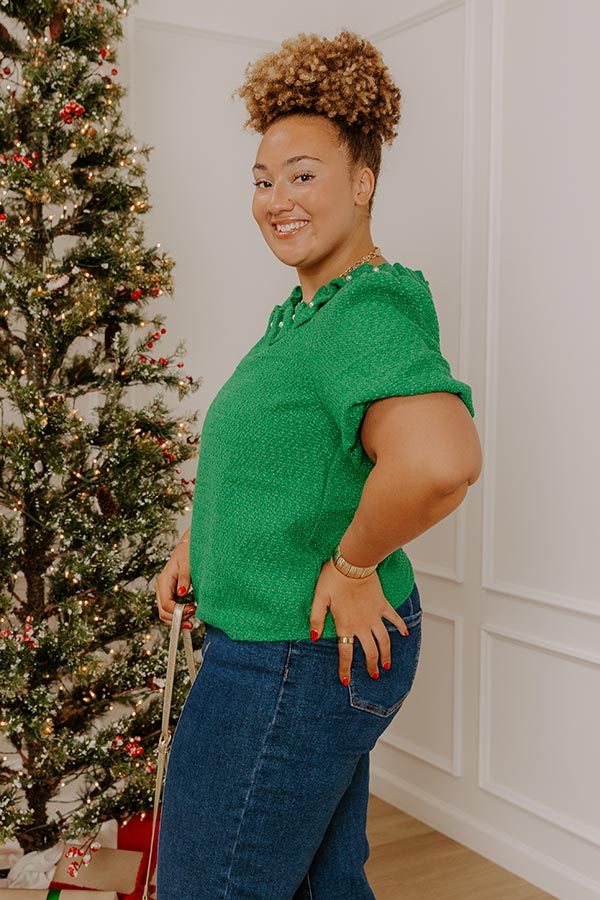 Polished Affair Embellished Tweed Top in Kelly Green Image - 5