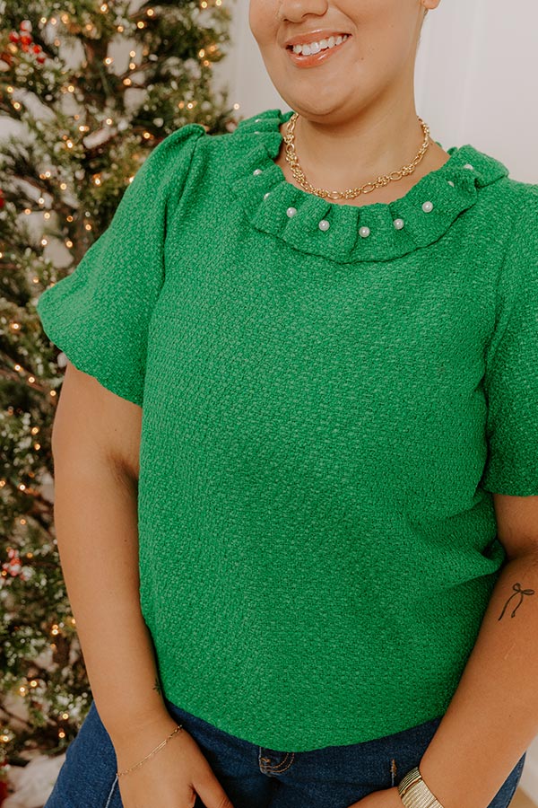 Polished Affair Embellished Tweed Top in Kelly Green Image - 3