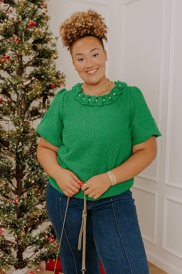 Polished Affair Embellished Tweed Top in Kelly Green Image - 4