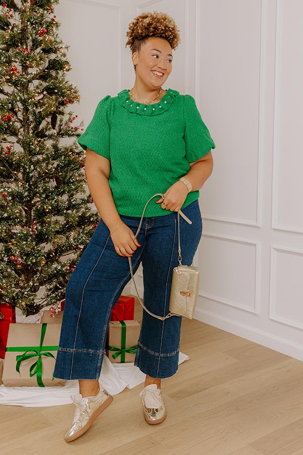 Polished Affair Embellished Tweed Top in Kelly Green Image - 2