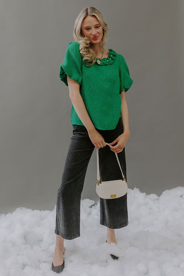 Polished Affair Embellished Tweed Top in Kelly Green Image - 2