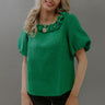 Polished Affair Embellished Tweed Top in Kelly Green Image - 1