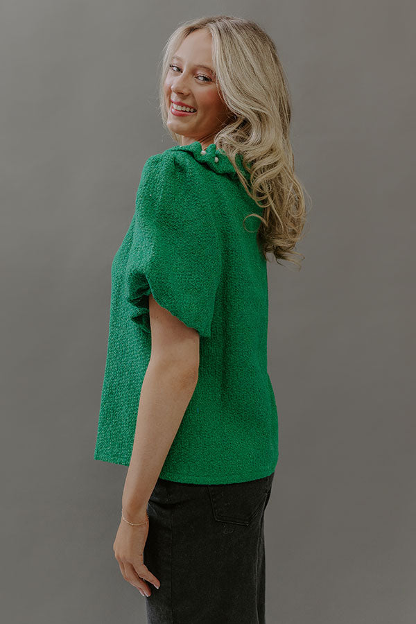 Polished Affair Embellished Tweed Top in Kelly Green Image - 3