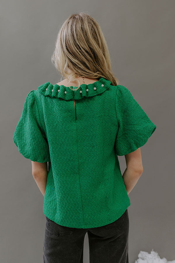 Polished Affair Embellished Tweed Top in Kelly Green Image - 4