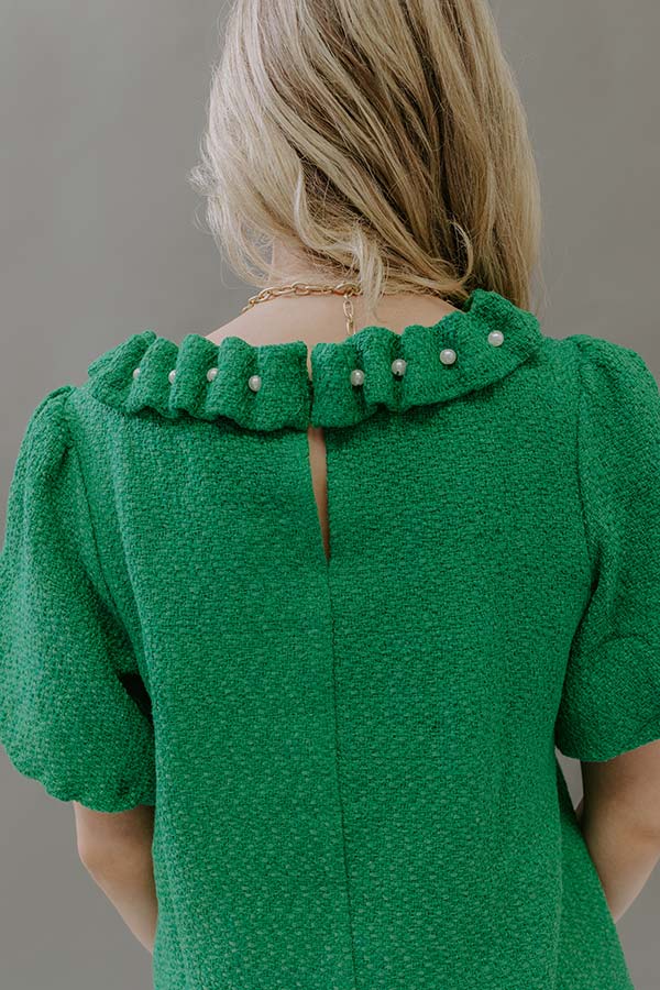 Polished Affair Embellished Tweed Top in Kelly Green Image - 5