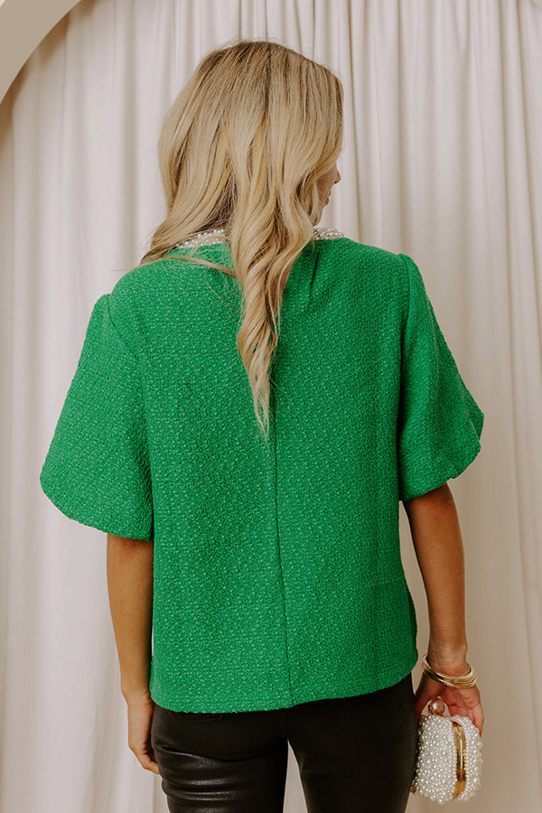 Wrapped in Tweed Pearl Embellished Top in Kelly Green Image - 5