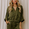 Perfectly Polished Satin Zip Up Top in Olive Image - 1