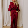 Perfectly Polished High Waist Satin Wide Leg Pants in Merlot Image - 1