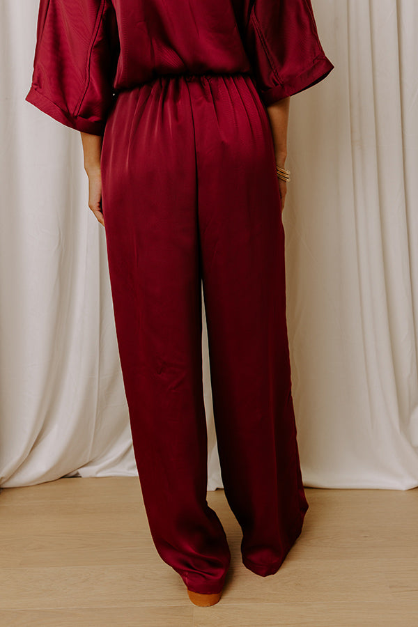 Perfectly Polished High Waist Satin Wide Leg Pants in Merlot Image - 3