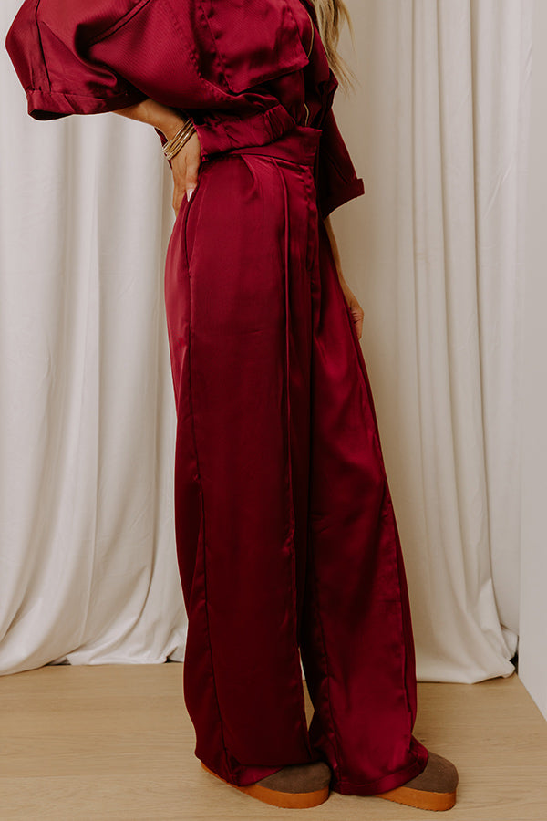Perfectly Polished High Waist Satin Wide Leg Pants in Merlot Image - 4