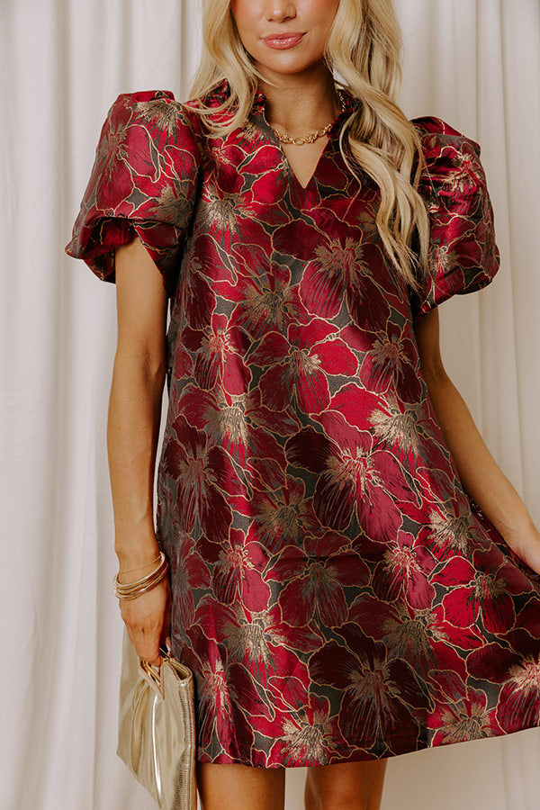 Evening Charm Floral Jacquard Mini Dress Image - 3