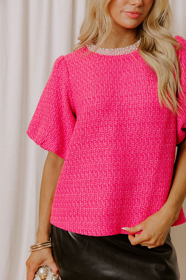 Wrapped in Tweed Pearl Embellished Top in Pink Image - 4