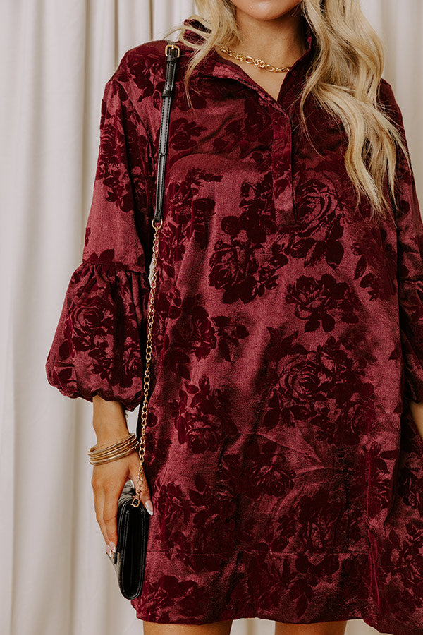 Velvet Nightfall Floral Mini Dress in Merlot Image - 3