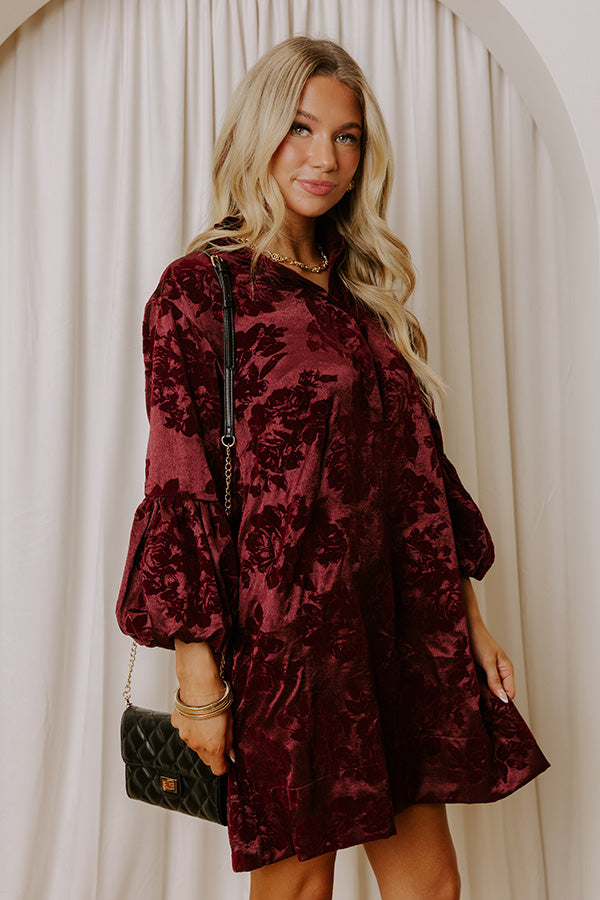 Velvet Nightfall Floral Mini Dress in Merlot Image - 4