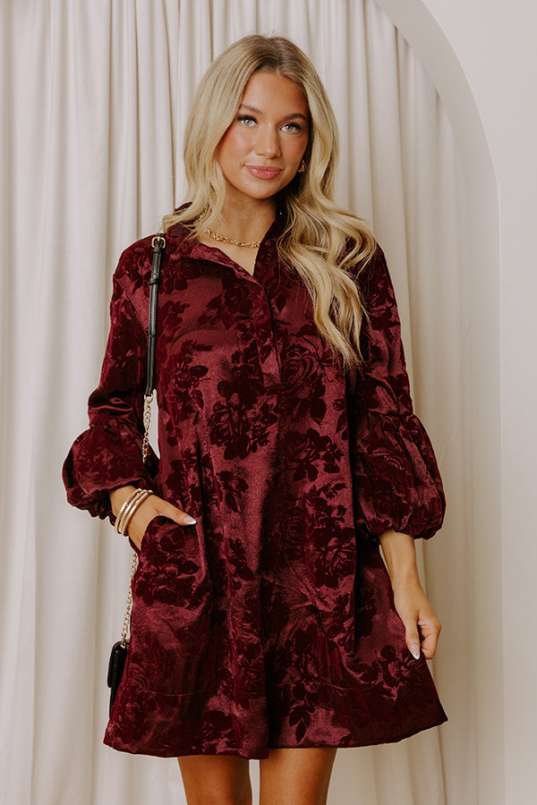Velvet Nightfall Floral Mini Dress in Merlot Image - 2