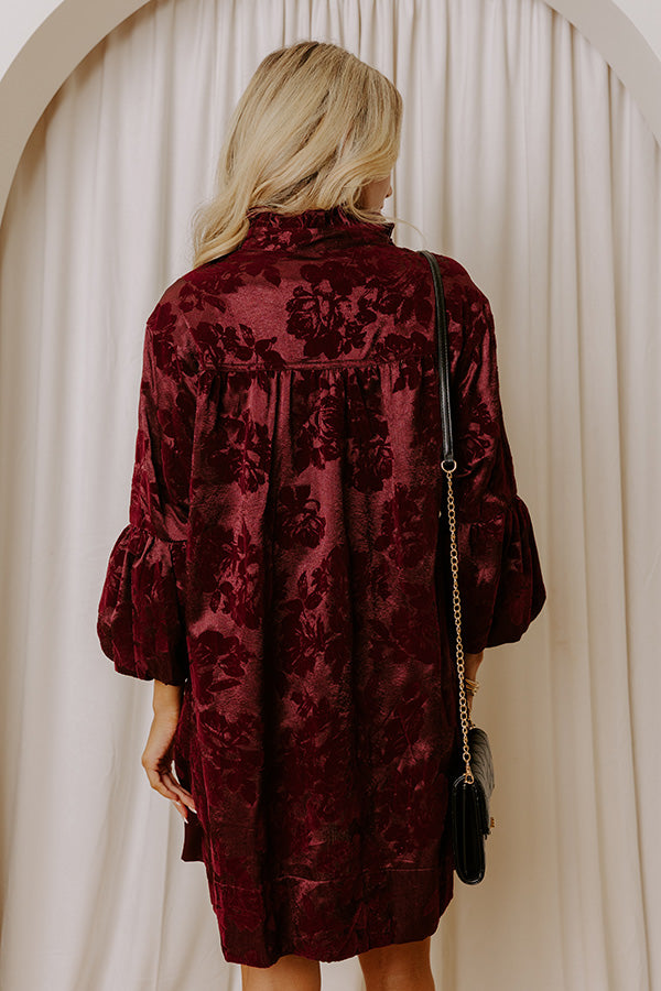 Velvet Nightfall Floral Mini Dress in Merlot Image - 5