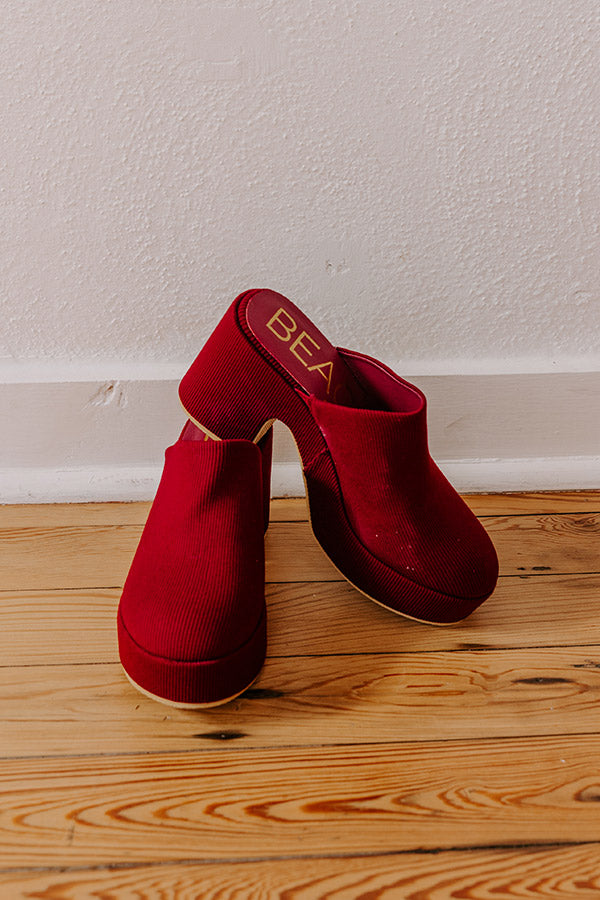 Jayde Corduroy Platform Clog Heels in Wine Image - 1