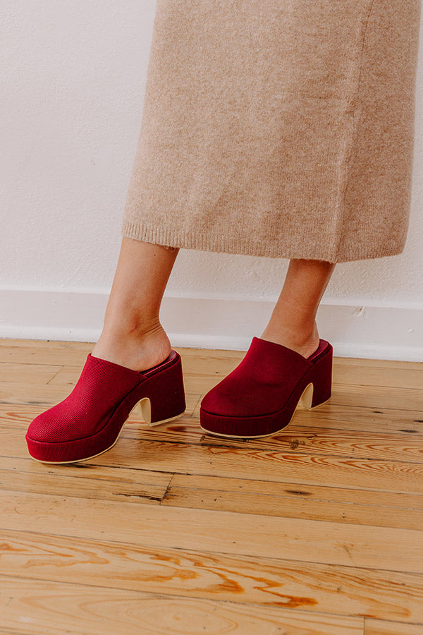 Jayde Corduroy Platform Clog Heels in Wine Image - 3