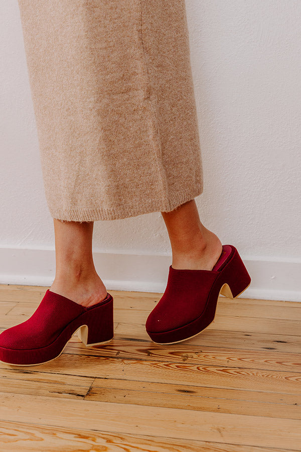 Jayde Corduroy Platform Clog Heels in Wine Image - 2