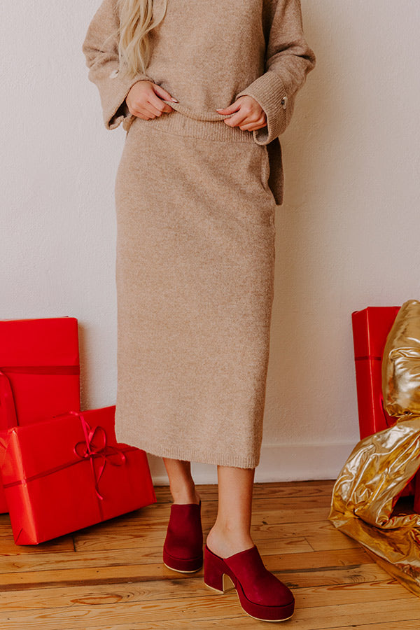 Falling for Cozy High Waist Knit Midi Skirt in Iced Mocha Image - 1