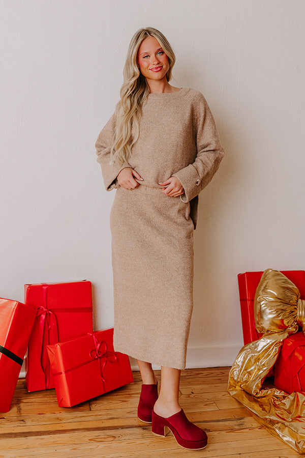 Falling for Cozy High Waist Knit Midi Skirt in Iced Mocha Image - 3