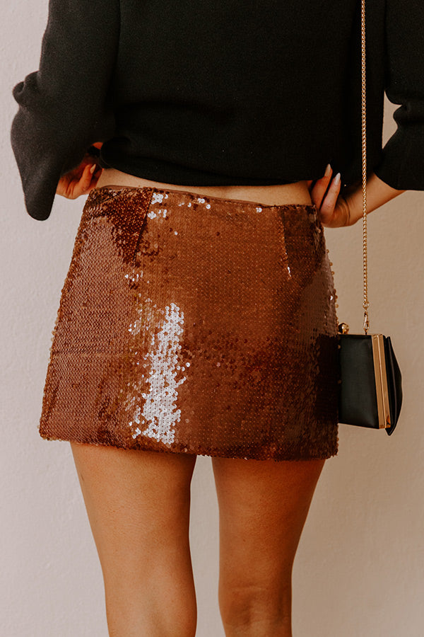 Shimmer Scene High Waist Sequin Mini Skirt in Chocolate Image - 5