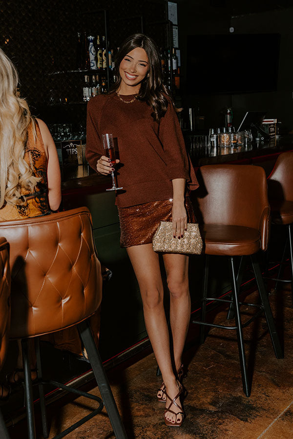 Shimmer Scene High Waist Sequin Mini Skirt in Chocolate Image - 2