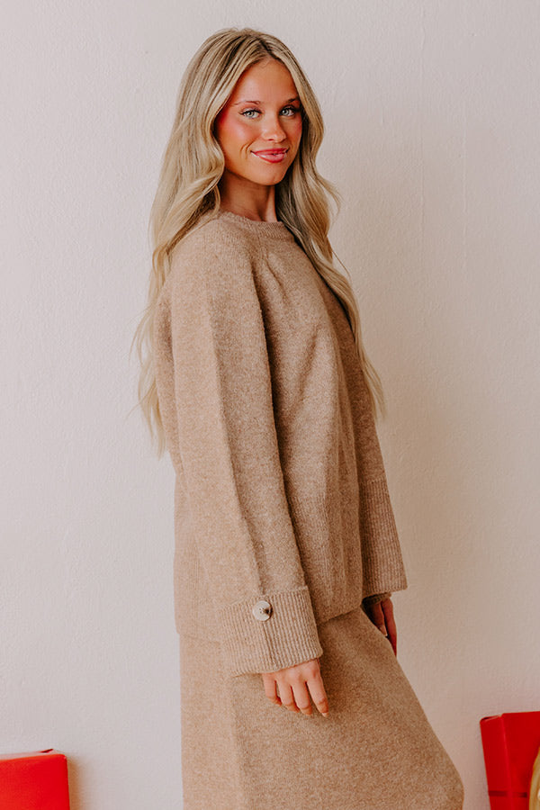 Falling for Cozy Knit Sweater Top in Iced Mocha Image - 4