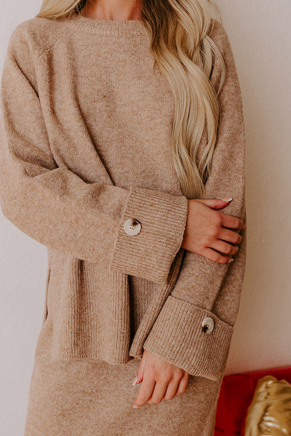 Falling for Cozy Knit Sweater Top in Iced Mocha Image - 4