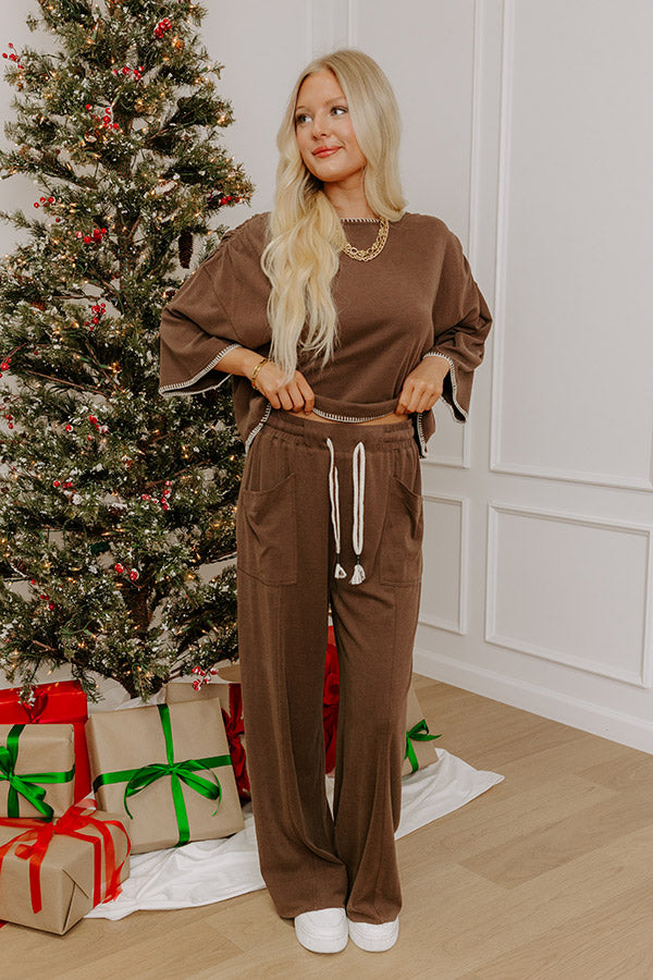 Simple Comforts High Waist Wide Leg Pants in Chocolate Image - 4