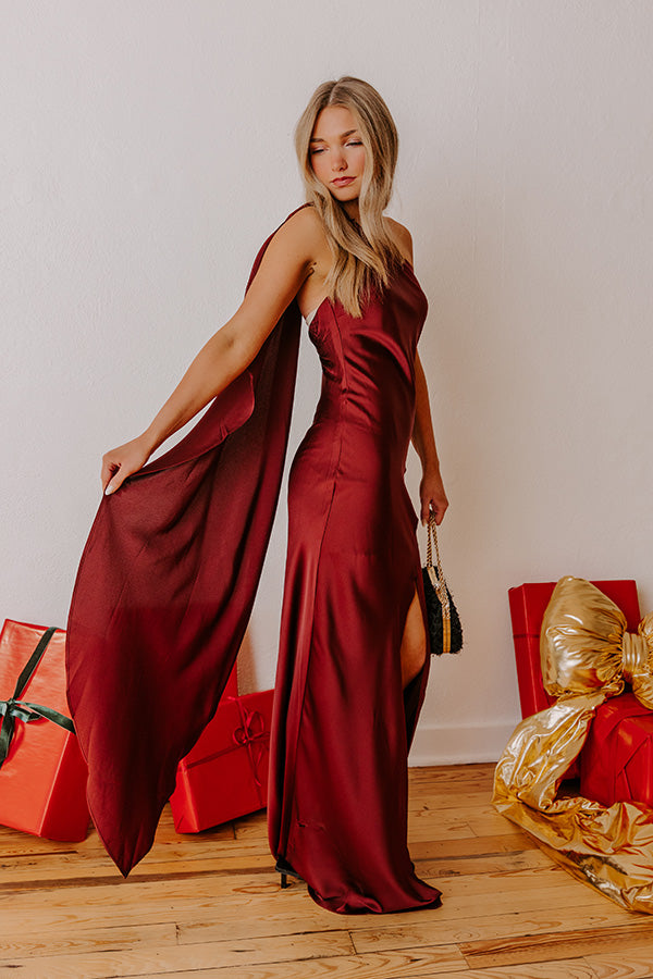 Glam Agenda Satin Asymmetrical Halter Drape Scarf Maxi Dress Image - 1