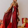 Glam Agenda Satin Asymmetrical Halter Drape Scarf Maxi Dress Image - 1