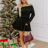 Downtown Stroll Off Shoulder Sweater Mini Dress in Black Image - 1