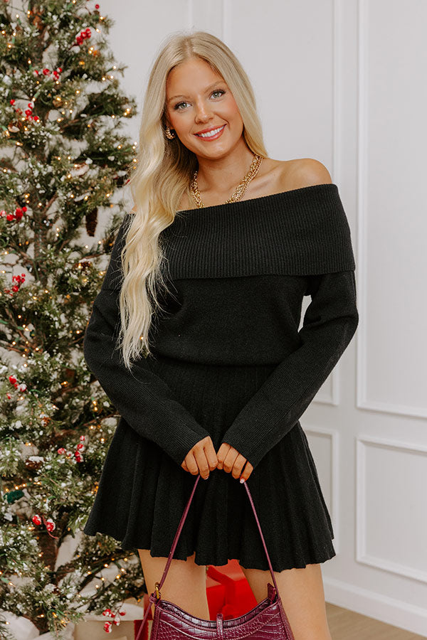 Downtown Stroll Off Shoulder Sweater Mini Dress in Black Image - 4